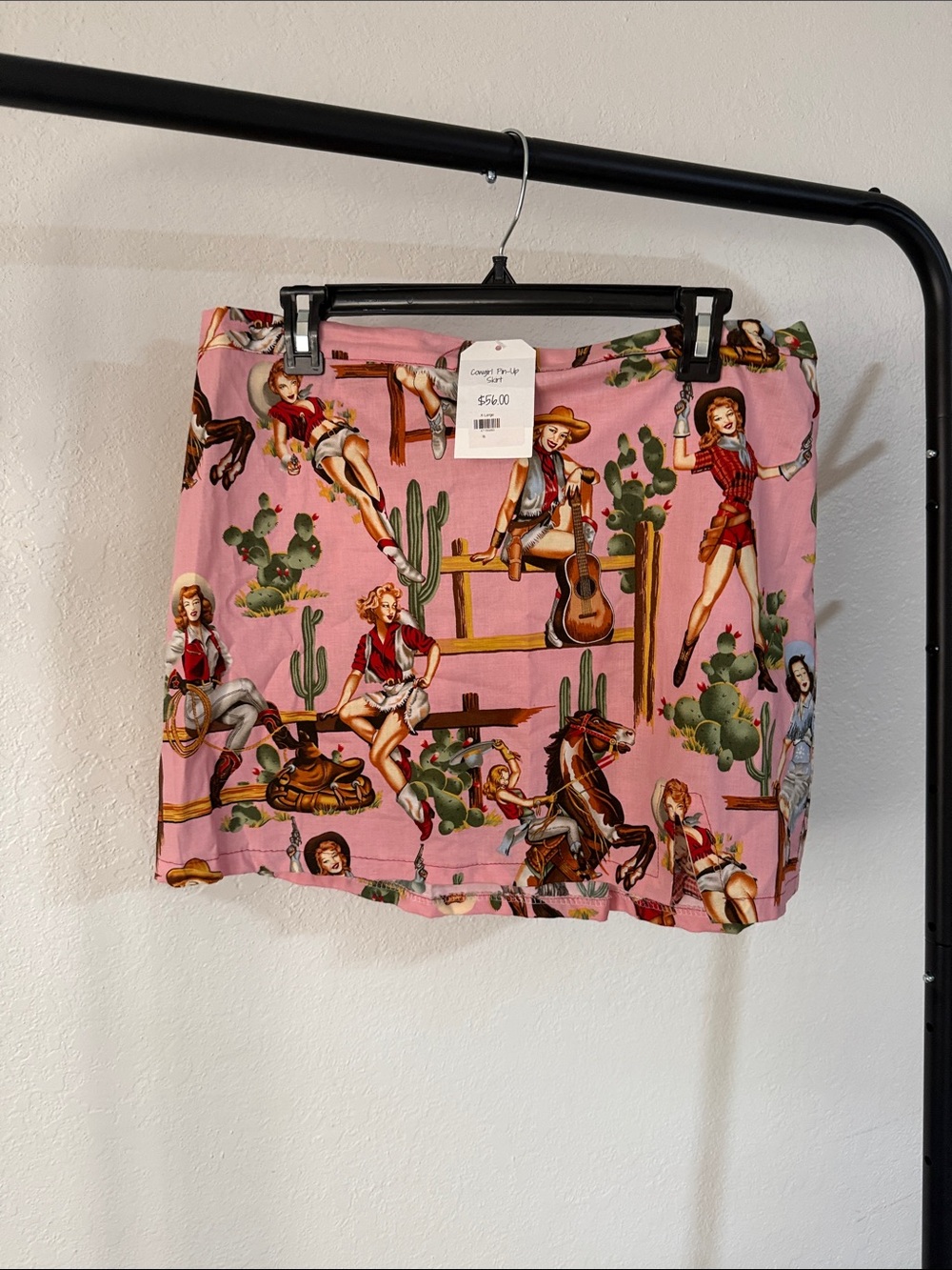Pink Western-Print Mini Skirt